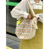 Summer Striped Canvas Tote Bag for Women