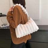 Women Plush Shoulder Bags Winter Faux Fur Handbag Large Capacity