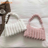Women Plush Shoulder Bags Winter Faux Fur Handbag Large Capacity