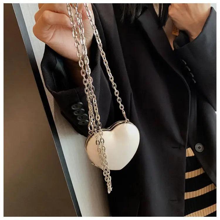 Women Loving Heart Chain Purse Clutch Bag