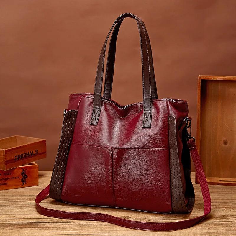 Soft Leather Antique Handbag Shoulder Bag Women Large Capacity Tote Bucket Bag