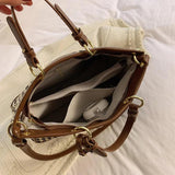 Houndstooth Wool Shoulder Bag Leopard Brown Tote