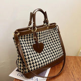 Houndstooth Wool Shoulder Bag Leopard Brown Tote