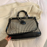 Houndstooth Wool Shoulder Bag Leopard Brown Tote