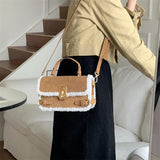 Plush Top-handle Bag Vintage Shoulder Messenger Casual Tote Purse