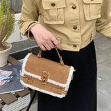 Plush Top-handle Bag Vintage Shoulder Messenger Casual Tote Purse