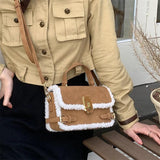 Plush Top-handle Bag Vintage Shoulder Messenger Casual Tote Purse