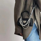 Crocodile Pattern Women Shoulder Bag Vintage Bead Chain