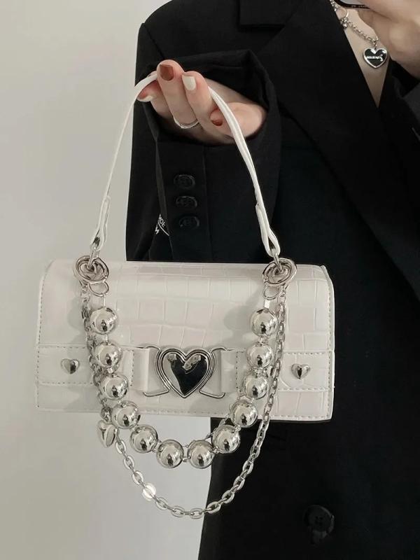 Crocodile Pattern Women Shoulder Bag Vintage Bead Chain