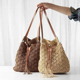 Beach Bag Cross-Body Crochet Straw Hand Woven Women