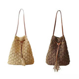 Beach Bag Cross-Body Crochet Straw Hand Woven Women