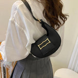 Solid Metal Buckle Shoulder Bag Foreign Casual Texture Handbag