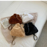 Faux Fur Mini Bucket Handbag Winter Crossbody Bag