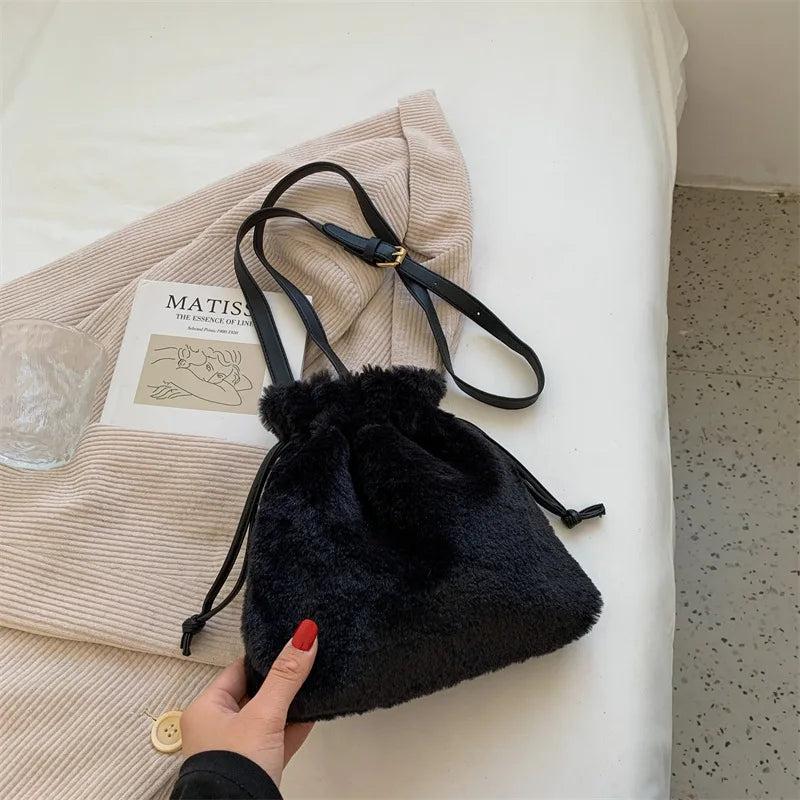 Faux Fur Mini Bucket Handbag Winter Crossbody Bag