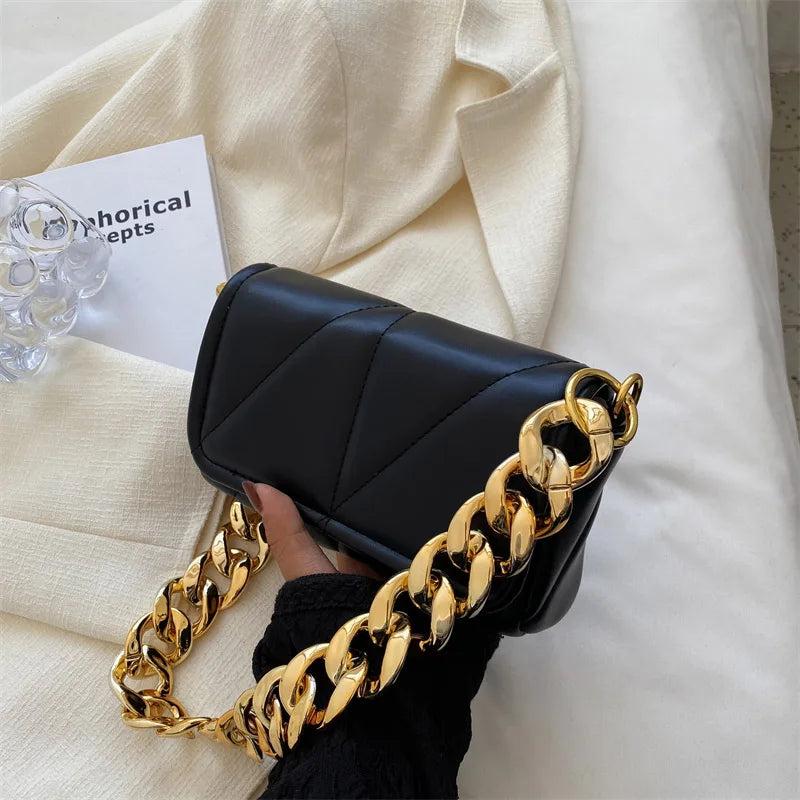 Vintage Leather Shoulder Bag Woman Chain Small Handbag