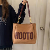 Matte Leather Women's Tote Shoulder Bags Letter Girls Student Commuter Book Bag
