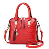 Crocodile Pattern Handbag Women PU Leather Tassel Shoulder Bag Lady Purse