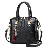 Crocodile Pattern Handbag Women PU Leather Tassel Shoulder Bag Lady Purse