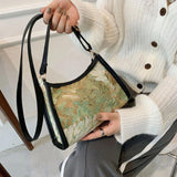 Canvas Portable Casual Oil Painting Shoulder Bag Winter Style