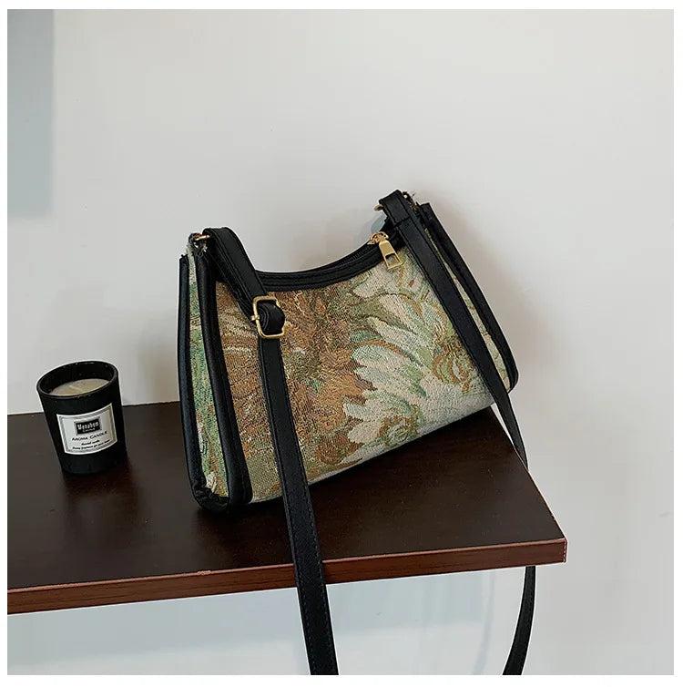 Canvas Portable Casual Oil Painting Shoulder Bag Winter Style