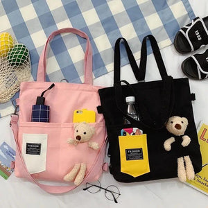 Bear Doll Canvas Women's Bag Girl Student Shoulder Diagonal Bag