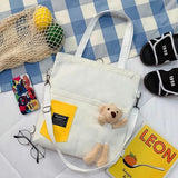 Bear Doll Canvas Women's Bag Girl Student Shoulder Diagonal Bag