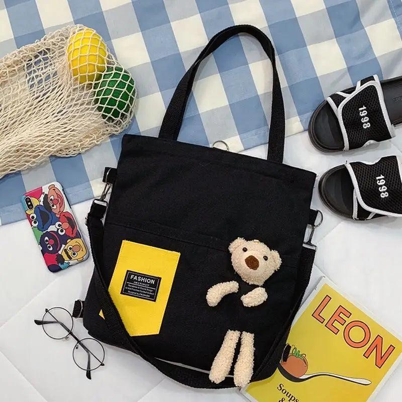Bear Doll Canvas Women's Bag Girl Student Shoulder Diagonal Bag