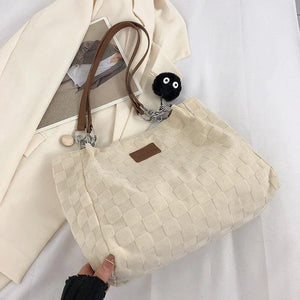 Canvas Houndstooth Shoulder Bag Chain Tote Handbags