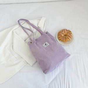 Corduroy Shoulder Bag Reusable Shopping Tote Soft Handbag