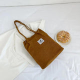Corduroy Shoulder Bag Reusable Shopping Tote Soft Handbag