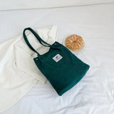 Corduroy Shoulder Bag Reusable Shopping Tote Soft Handbag