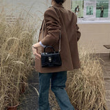 Crocodile Pattern Square Shoulder Bag Clutch Purse Vintage Crossbody Bag