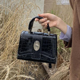 Crocodile Pattern Square Shoulder Bag Clutch Purse Vintage Crossbody Bag