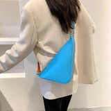 Women Small Shoulder Bags Triangle Handbag PU Leather Tote Chain Underarm Bag