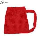 Women's Knitted Shoulder Bag Drawstring Shopping Bucket Handbag