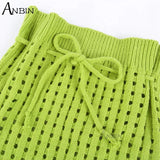 Women's Knitted Shoulder Bag Drawstring Shopping Bucket Handbag
