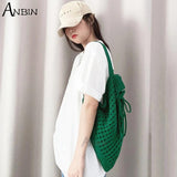 Women's Knitted Shoulder Bag Drawstring Shopping Bucket Handbag