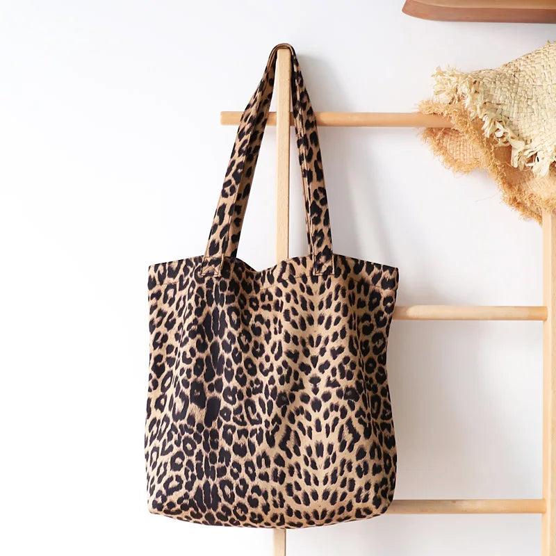 Leopard Print Tote Handbag Big Capacity Shoulder Bag Eco Shopping Gift Bag