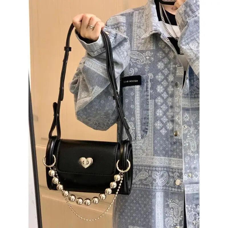 Y2k Hot Girls Heart Lock Underarm Bag Chain Women's Small Shoulder Bags