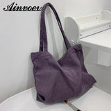 Corduroy Tote Bag Casual Large-capacity Beach Canvas Shoulder Bag for Women