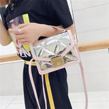 Glossy Pu Stitching Women Handbag Metal Lock Flap Shoulder Messenger Bag