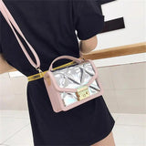Glossy Pu Stitching Women Handbag Metal Lock Flap Shoulder Messenger Bag