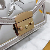 Glossy Pu Stitching Women Handbag Metal Lock Flap Shoulder Messenger Bag