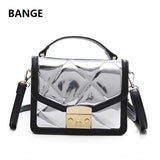 Glossy Pu Stitching Women Handbag Metal Lock Flap Shoulder Messenger Bag