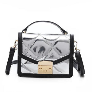 Glossy Pu Stitching Women Handbag Metal Lock Flap Shoulder Messenger Bag