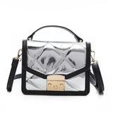 Glossy Pu Stitching Women Handbag Metal Lock Flap Shoulder Messenger Bag