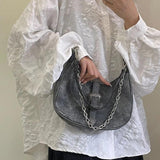Retro Women Underarm Bags Half Moon Shoulder Bag Chain Ladies Purse