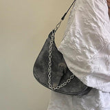 Retro Women Underarm Bags Half Moon Shoulder Bag Chain Ladies Purse