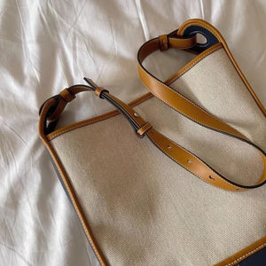 Large Capacity Patchwork Shoulder Bag Canvas Tote Vintage Style Handbag