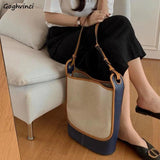 Large Capacity Patchwork Shoulder Bag Canvas Tote Vintage Style Handbag